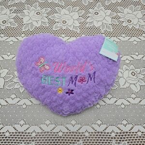 NWT Purple Heart Shaped Decorative Pillow World's Best Mom Plush Mother's Day